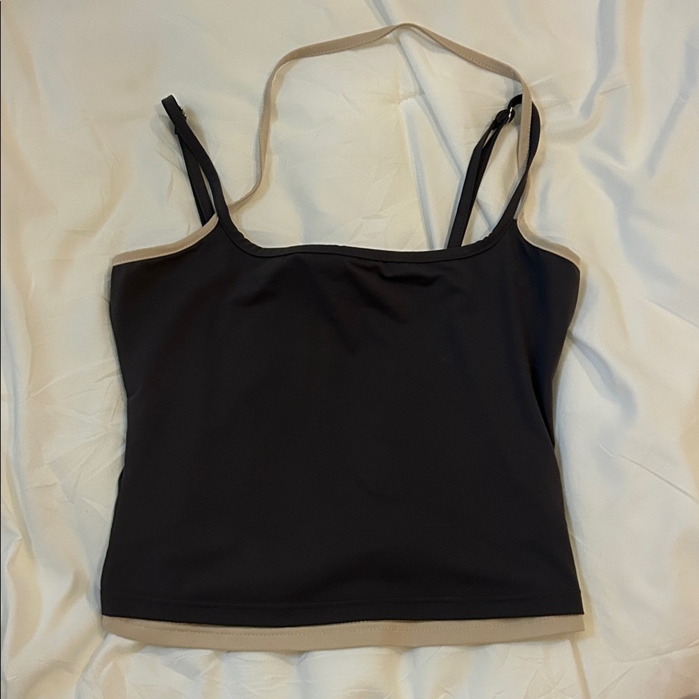 Princess Polly Grey Tank Top with Beige Trim